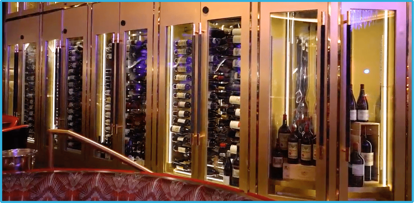 Metal Commercial Wine Racks Behind New Glass Doors